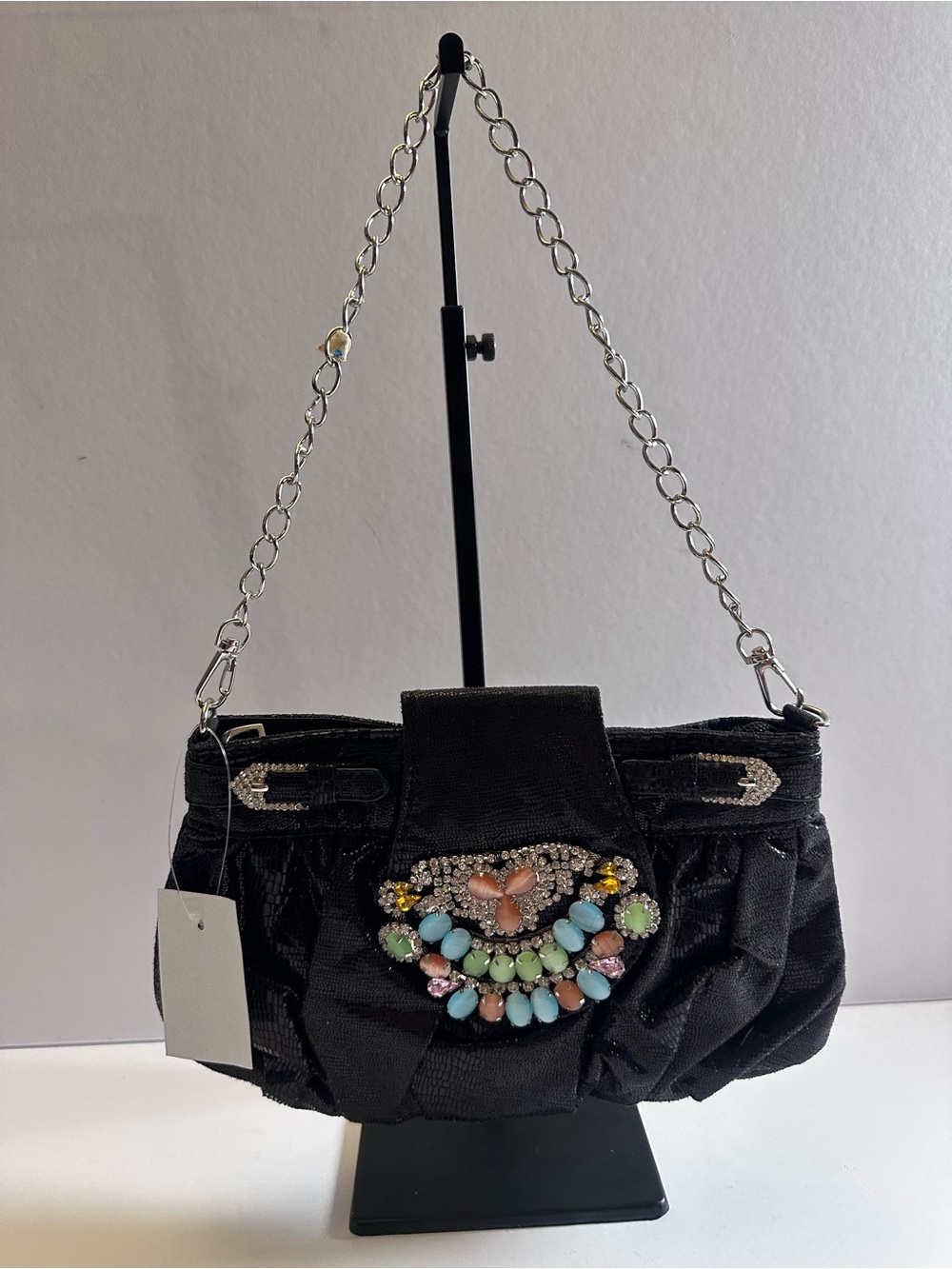 NWT Jeweled Black Evening Bag • Shoulder + Crossbody Chain • Clutch